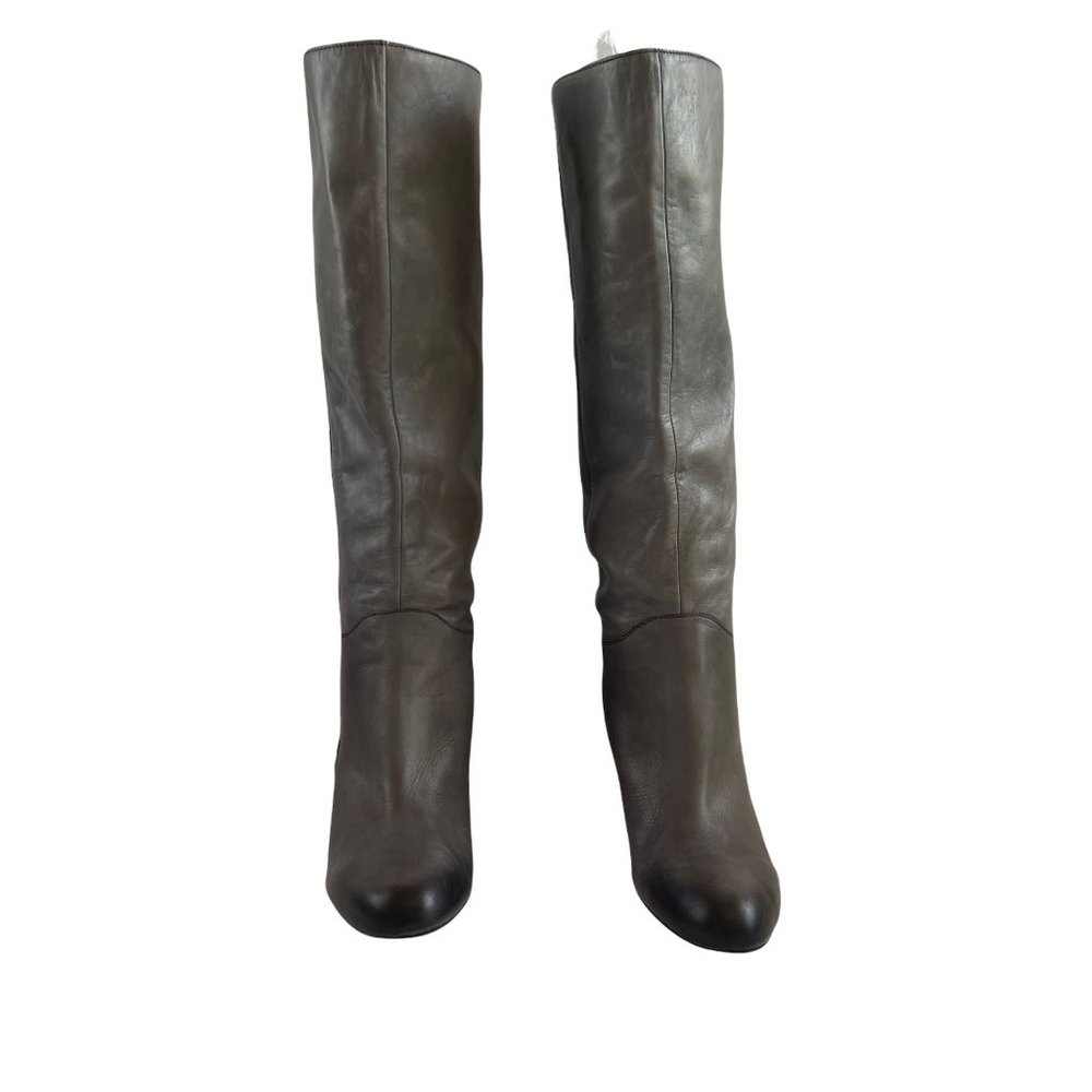 Franco Sarto A-Osteria Grey Leather Wedge Asymmetrical Zip Boots Size 11 - Picture 2 of 15